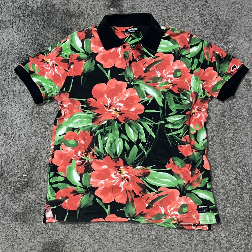 Trukfit Floral Polo Shirt - Black, Red, Green